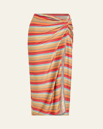 Ramy Brook Xana Glitter Stripe Coverup Skirt In Flame Glit