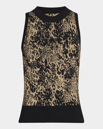 Ramy Brook Yasmine Sleeveless Metallic Leopard Top In Gold Leopard