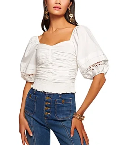 Ramy Brook Zayla Smocked Puff Sleeve Top In White