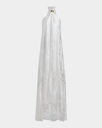 Ramy Brook Zelda Floral Burnout Halter Maxi Dress In Silver