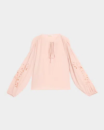 Ramy Brook Zenaida Eyelet Sleeve Top In Pink