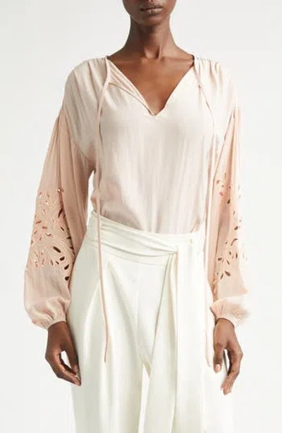 Ramy Brook Zenaida Floral Cutout Woven Shirt In Neutral