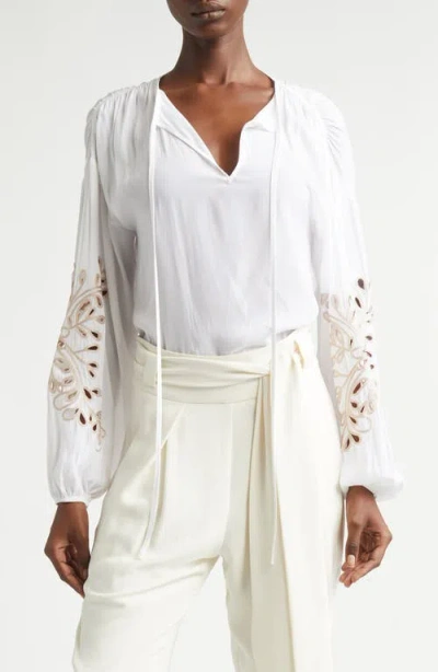Ramy Brook Zenaida Floral Cutout Woven Shirt In White
