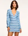 Ramy Brook Chevron Cassie Long-sleeve Mini Dress In Blue Zig Zag