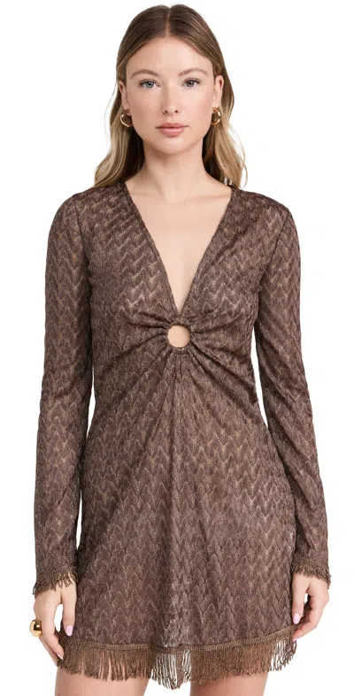 RAMY BROOK ZIGZAG CASSIE DRESS BROWN/GOLD ZIGZAG