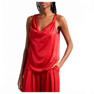 Ramy Brook Zoe Cowl Neck Satin Tank Top In Scarlett Red