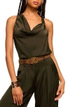 Ramy Brook Zoe Cowl Neck Sleeveless Satin Top In Green