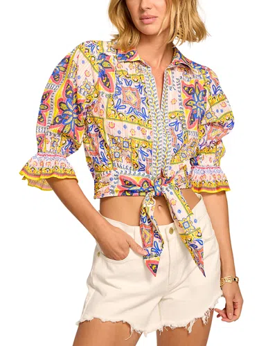 Ramy Brook Zola Tile Print Tie Front Shirt In Pink