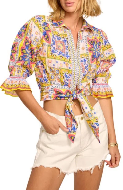 Ramy Brook Zola Tile Print Tie Front Shirt In Pink