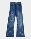 Ramy Brook Zora Embellished Floral Cutout Jeans In Medium Wash With Floral Stud