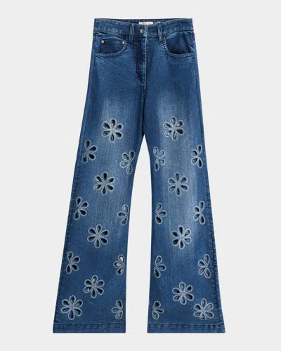 Ramy Brook Zora Embellished Floral Cutout Jeans In Medium Wash With Floral Stud
