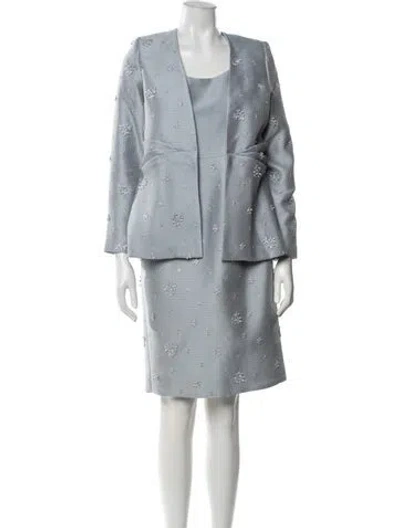 Pre-owned Randi Rahm Silk Floral Print Skirt Suit In Blue
