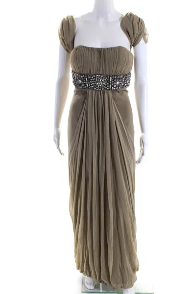 Randi Rahm Womens Strapless Rhinestone Bubble Hem Gown With Shrug Beige
