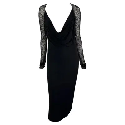 Pre-owned Randolph Duke F/w 1997 Halston By  Runway Black Cowl Neck Beaded Dress 40