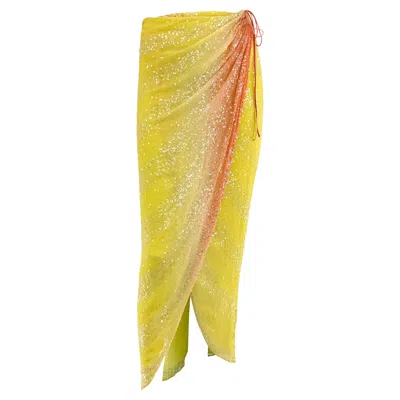 Pre-owned Randolph Duke S/s 2000  Yellow Silk Sequin Orange Ombré Wrap Maxi Skirt 6
