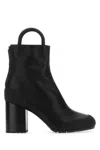 Random Identities Black Leather Ankle Boots In Animal Print