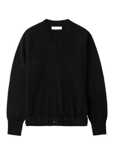 Random Identities Belted Sweater In Black