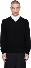 Random Identities Wool Blend Sweater With V-neckline And Belt Detail In Black