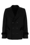 Random Identities Wool Blend Coat Fur Trim In Black