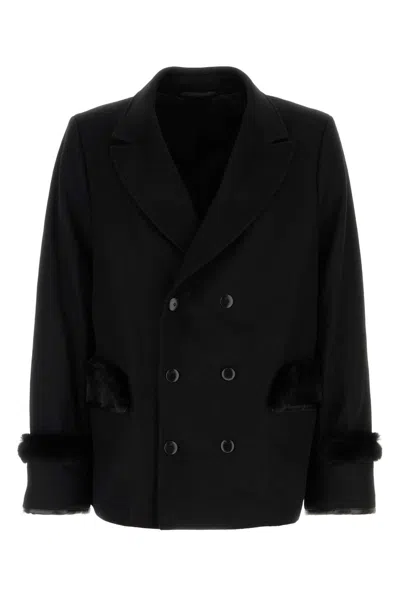 RANDOM IDENTITIES BLACK WOOL BLEND COAT