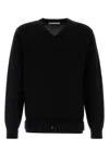 Random Identities Wool Blend Sweater With V-neckline And Belt Detail In Black