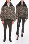 Random Identities Camo-printed Padded Jacket With Faux-furred Collar In Green