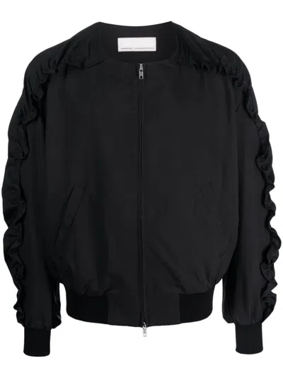 Random Identities Bomber With Ruffled Sleeve Clothing In Black