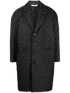 Random Identities Diamond-quilted Single-breasted Coat In Black