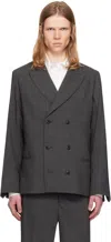 Random Identities Gray Houndstooth Wool Blend Double Breasted Blazer In Dark Grey 1