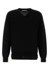 Random Identities Wool Blend Sweater With V-neckline And Belt Detail In Black