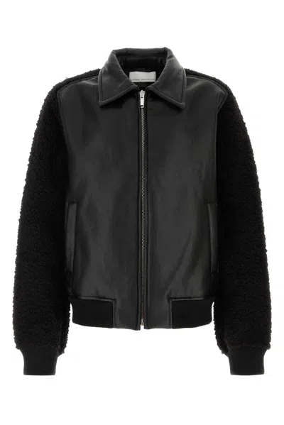Random Identities Men Faux Shearling Leather Bomber Jacket Woven In Black