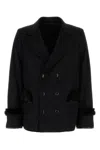 Random Identities Wool Blend Coat Fur Trim