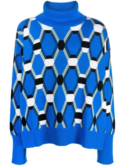 Random Identities Roll Neck Jacquard Sweater Clothing In Blue
