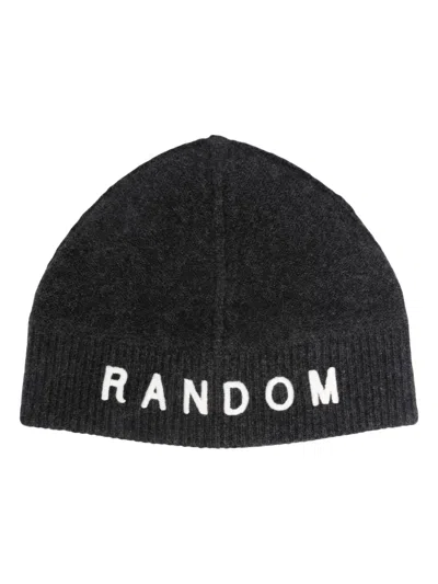 RANDOM IDENTITIES SLOGAN-EMBROIDERED RIBBED-KNIT BEANIE