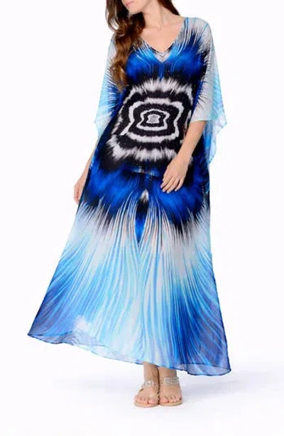 Ranee's Ranees Abstract Print V-neck Maxi Caftan In Blue