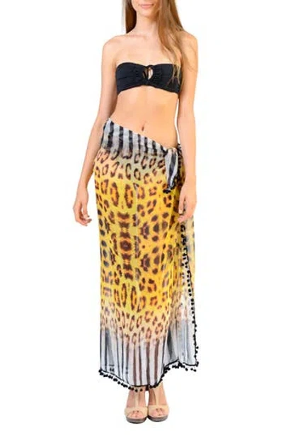Ranee's Ranees Animal Print Long Sarong In Brown