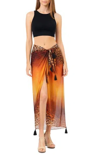 Ranee's Ranees Animal Print Long Sarong In Brown