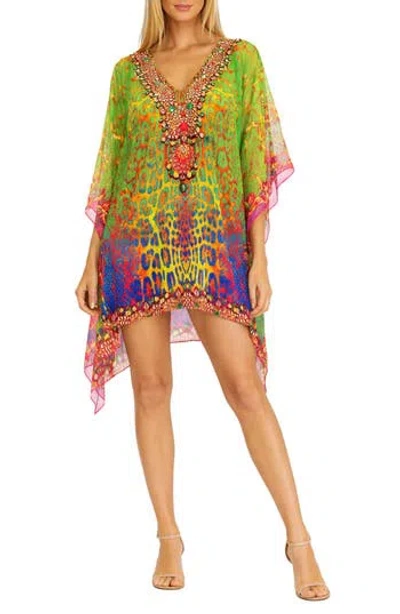 Ranee's Ranees Animal Print Poncho In Green