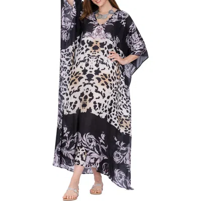 Ranee's Ranees Animal Print V-neck Maxi Caftan In Black