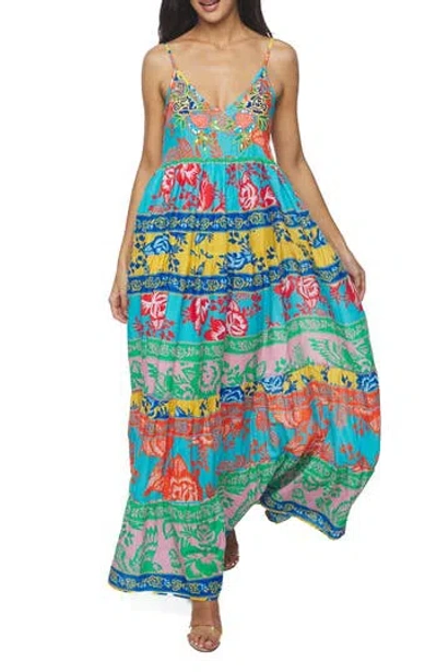 Ranee's Ranees Bead Embellished Maxi Dress In Blue