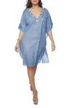 Ranee's Ranees Beaded Cotton Poncho In Blue