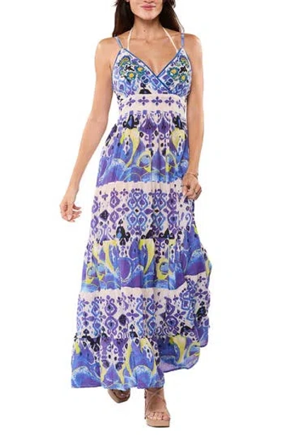 Ranee's Ranees Beaded Maxi Dress In Blue