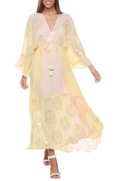 Ranee's Ranees Bell Sleeve Maxi Dress In Yellow