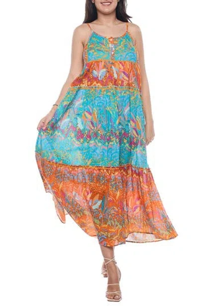 Ranee's Ranees Button Half Placket Cotton Maxi Sundress In Blue