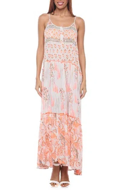 Ranee's Ranees Button Half Placket Maxi Sundress In Peach