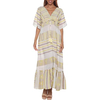 Ranee's Ranees Caftan Cotton Cover-up Maxi Dress In Yellow