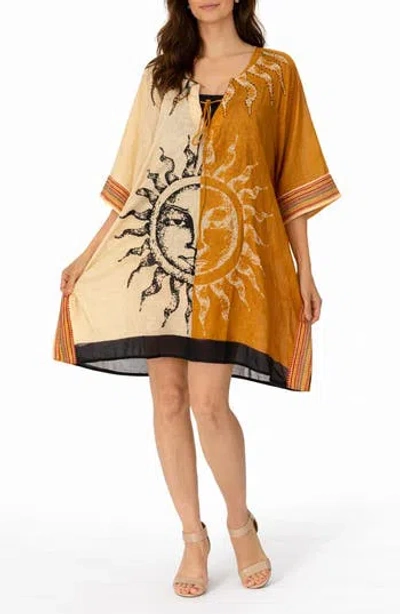 Ranee's Ranees Celestial Graphic Cotton Poncho In Neutral