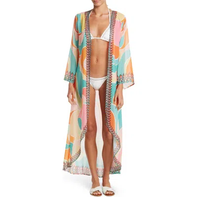Ranee's Ranees Colorblock Crystal Embellished Cover-up Long Duster In Multi