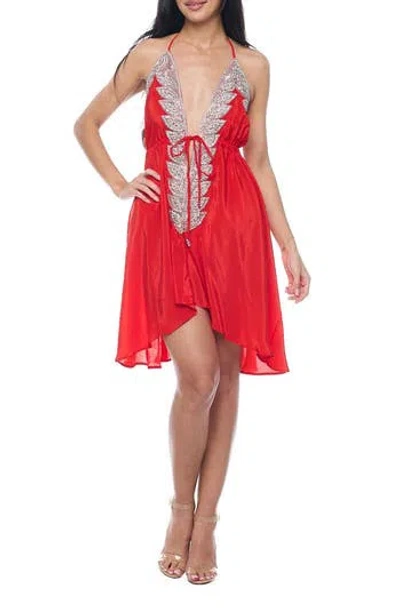Ranee's Ranees Crystal Embellished Halter Cover-up Dress In Red