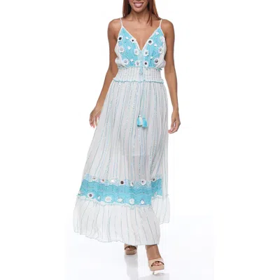 Ranee's Ranees Embellished Cotton Cover-up Maxi Dress In Blue